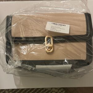 Chic Tan and Black Crossbody Bag with Gold Accent